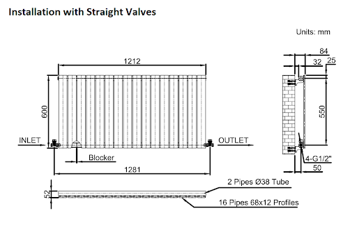 DuraTherm Horizontal Single Flat Panel Designer Radiator - 600 X 1212mm Anthracite 10 DuraTherm Horizontal Single Flat Panel Designer Radiator - 600 X 1212mm Anthracite - Image 8
