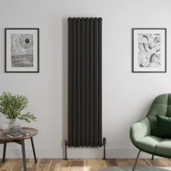 DuraTherm Vertical Oval Tube Double Panel Designer Radiator - 1800 X 480mm Black