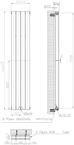 DuraTherm Vertical Double Flat Panel Designer Radiator - 1600 X 304mm Black -Heating Equipment Store 27f735c7 529b 4d06 add8 78ddd540663a