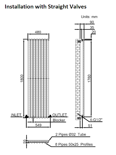 DuraTherm Vertical Oval Tube Single Panel Designer Radiator - 1800 X 480mm White 11 DuraTherm Vertical Oval Tube Single Panel Designer Radiator - 1800 X 480mm White - Image 9