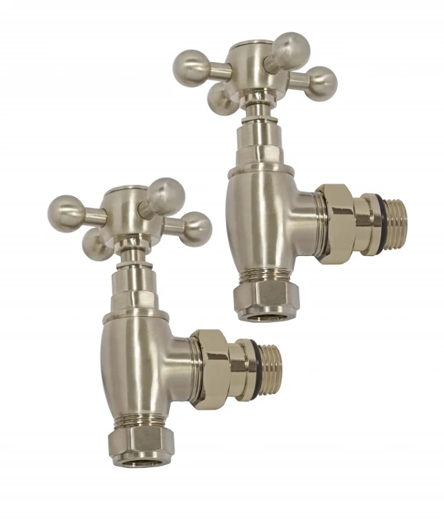 Ultraheat 15mm Traditional Cross Head Angled Manual Radiator Valve And Lockshield Pack - Brushed Matt - TLB850S 3 Ultraheat 15mm Traditional Cross Head Angled Manual Radiator Valve And Lockshield Pack - Brushed Matt - TLB850S