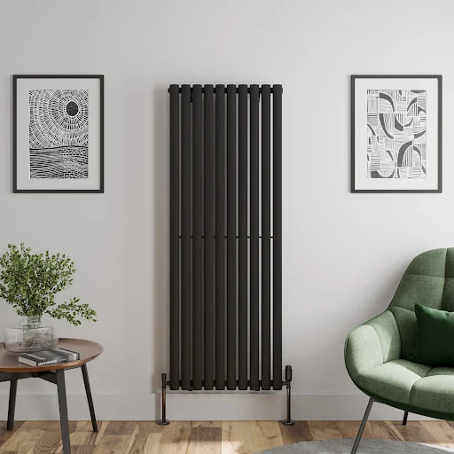 DuraTherm Vertical Oval Tube Single Panel Designer Radiator - 1600 X 600mm Black
