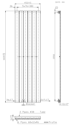 DuraTherm Vertical Single Flat Panel Designer Radiator - 1600 X 452mm Anthracite 9 DuraTherm Vertical Single Flat Panel Designer Radiator - 1600 X 452mm Anthracite - Image 7