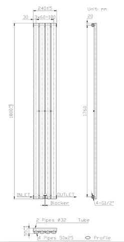 DuraTherm Vertical Oval Tube Single Panel Designer Radiator - 1800 X 240mm Anthracite -Heating Equipment Store 93dff68b 09c1 4e07 85ae c14710a5e753