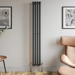 DuraTherm Vertical Oval Tube Single Panel Designer Radiator - 1800 X 240mm Anthracite -Heating Equipment Store b8666f91 2137 4c0f ad1b 70fabfbc6a6f