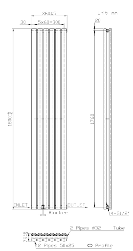 DuraTherm Vertical Oval Tube Double Panel Designer Radiator - 1800 X 360mm Anthracite 9 DuraTherm Vertical Oval Tube Double Panel Designer Radiator - 1800 X 360mm Anthracite - Image 7