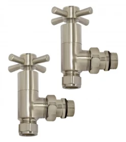 Ultraheat 15mm Modern Cross Head Angled Manual Radiator Valve And Lockshield Pack - Brushed Matt - QUA850S
